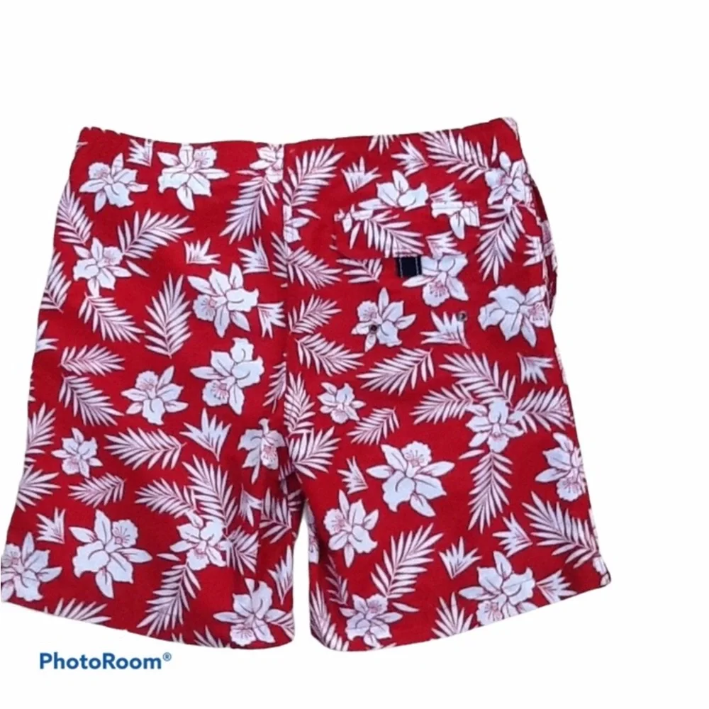 Land’s End Red & White Tropical Flower Men’s Swim Trunks‎ Swimsuit Bottom